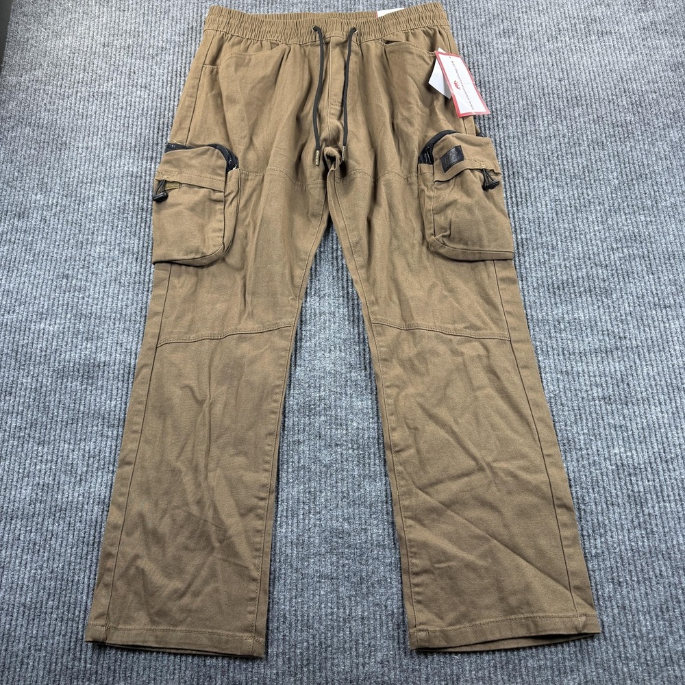 Ring Of Fire Pants Mens‎ Medium Brown Joachim Cargo Elastic Waist Stretch Casual